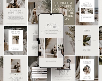 Ganzheitliches Wellness Instagram Templates Bundle: Calm Minimalist Social Media Posts für Coaches, Therapeuten & Heiler. Bearbeitbare Canva Vorlage.