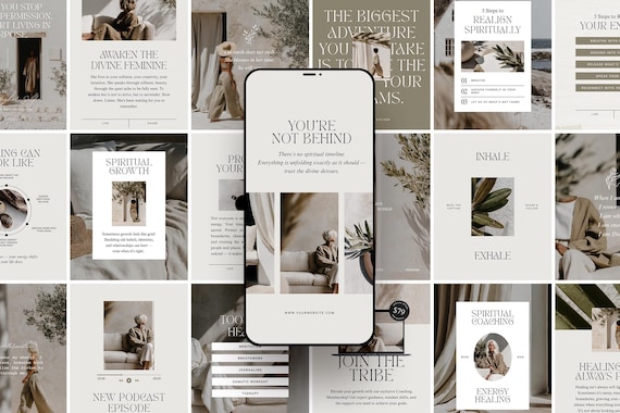 Holistic Wellness Instagram Templates Bundle: Calm Minimalist Social Media Posts for Coaches, Therapists & Healers. Editable Canva Template.