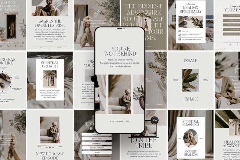 Holistic Wellness Instagram Templates Bundle: Calm Minimalist Social Media Posts for Coaches, Therapists & Healers. Editable Canva Template. image 1