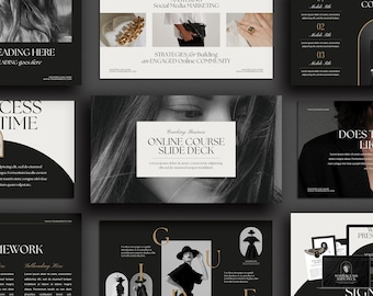 Online Course Presentation Template: Black Gold Editable Canva Webinar Masterclass Slide Deck for Life Coach Business (Digital Download)