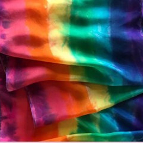 Silk Scarf Habotai Silk Infinity Scarf in 9x54",9x72" and 12x68" fringed in Bright  Rainbow Colors.  Makes the perfect gift *Free Gift Wrap