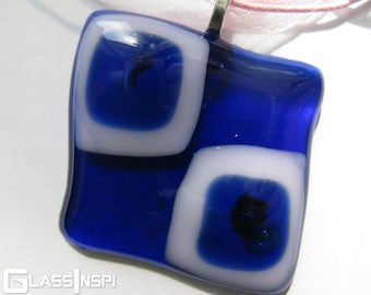 Squares on blue (Glass Necklace)