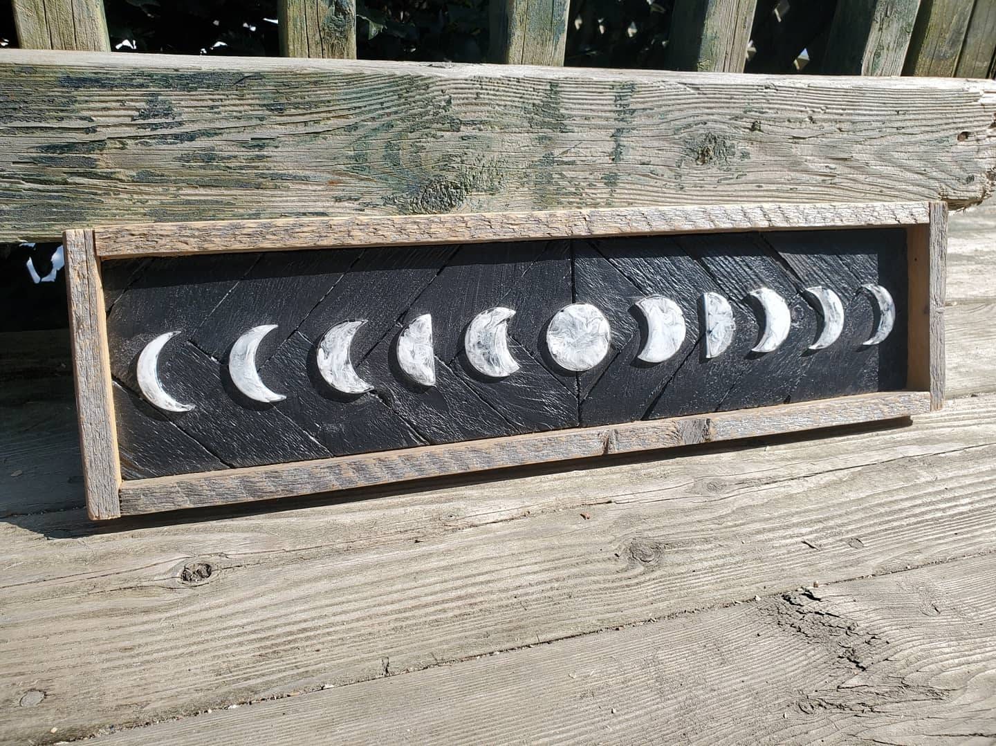 Resin and Wood Moon Phase Wood Wall Art | Etsy