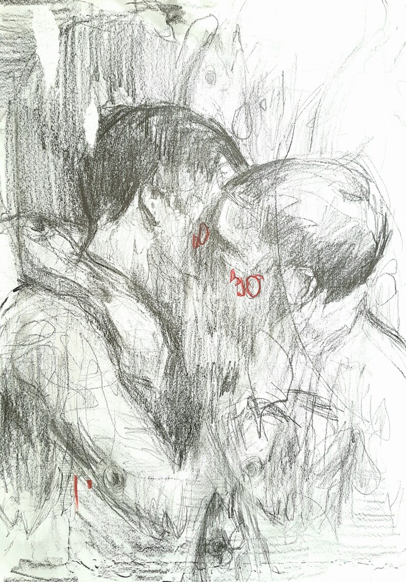 Two Boys Kissing Intimacy Original Artwork