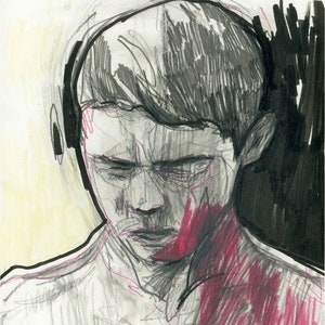 BLUE BLOOD // graphite + brush pen drawing on paper - illustration of a boy, young man - original artwork