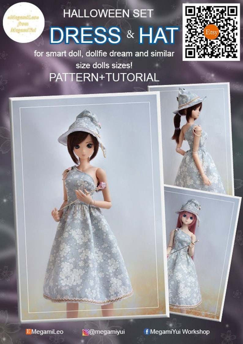 Dollfie Dream and BJD 13 Pattern of Halloween set Smart Doll dress and hat in digital PDF format