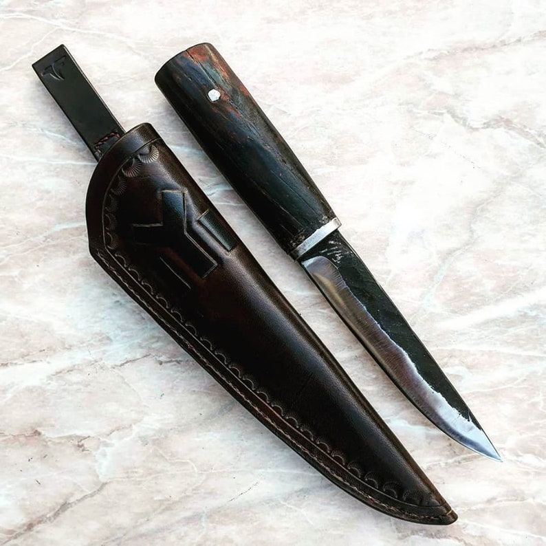 Wood Handle with Leather Sheath Hand forged blade for hunting Custom Butcher knife handmade Man gift