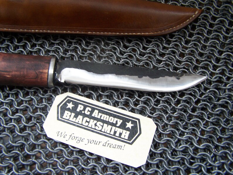 Wood Handle with Leather Sheath Hand forged blade for hunting Custom Butcher knife handmade Man gift