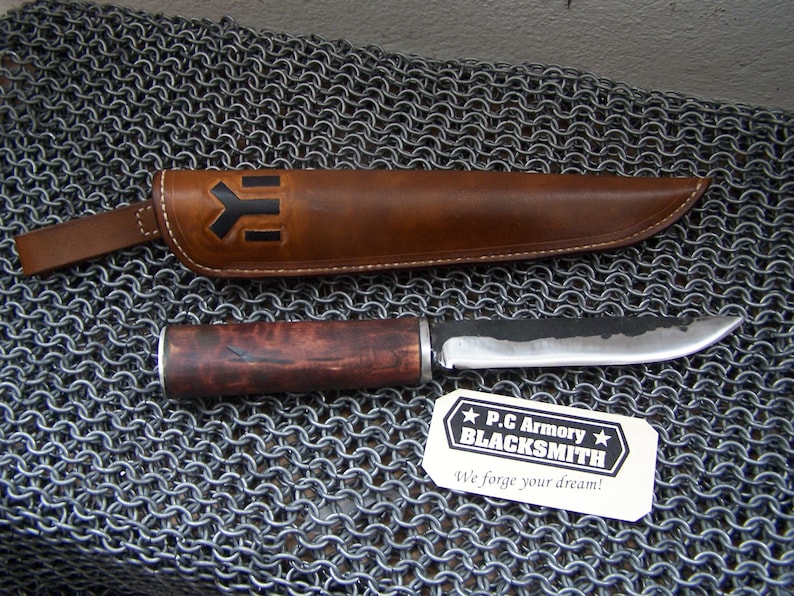 Wood Handle with Leather Sheath Hand forged blade for hunting Custom Butcher knife handmade Man gift