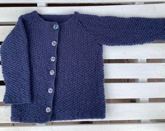 Baby cardigan, grey-blue with pretty buttons