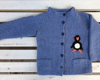 Strickjacke mit Pinguin,Gr. 80-86