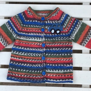 Strickjacke Baby Gr.62-68, blau meliert mit Auto