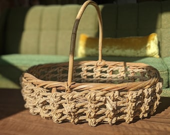 woven wicker + jute rope basket with handle | eclectic bohemian wedding cottage farmhouse gathering garden basket