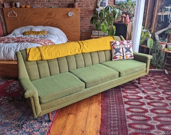 mid-century modern designer green flexsteel sofa couch | vintage retro furniture