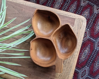 vintage monkeypod wood leaf tray | bohemian eclectic sectioned divider coffee table tray | philippines