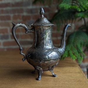 vintage sheridan silverplate tea pot | decorative gothic antique metal display