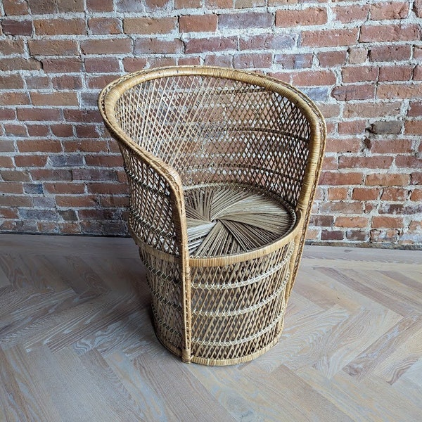 vintage round wicker barrel chair | antique woven rattan boho bohemian garden patio furniture