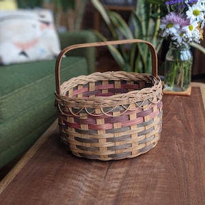 red - green - blue woven wicker basket with handle | farmhouse country rustic flower gathering wedding basket