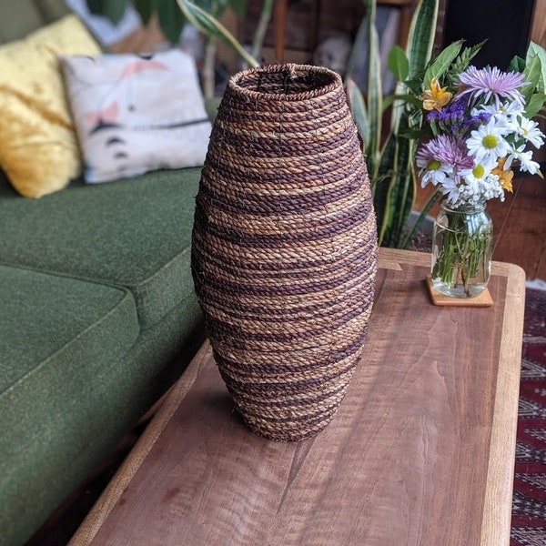 large woven jute raffia flower vase | boho bohemian eclectic rustic basket vase