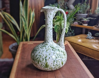 green speckled jug vase with handle | retro eclectic boho midcentury modern splatterware pottery stoneware