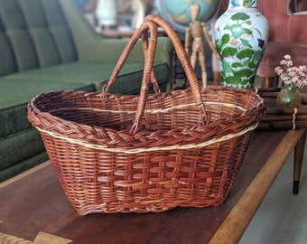 panier de fleurs en osier auburn country avec poignées | vintage ferme rustique pique-nique rassemblement panier de mariage