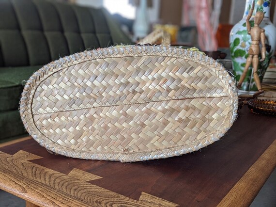 vintage woven straw wicker polynesian flower beac… - image 6