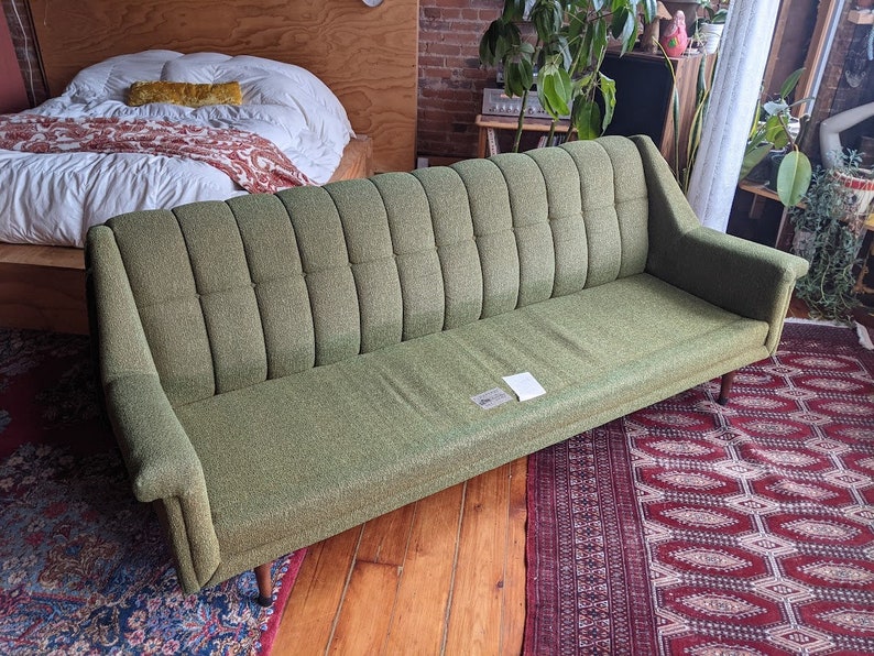 mid-century modern designer green flexsteel sofa couch vintage retro furniture image 4