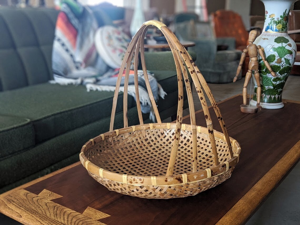 Wicker Cane Bamboo Flower Basket W/ Handle Boho Wedding Etsy