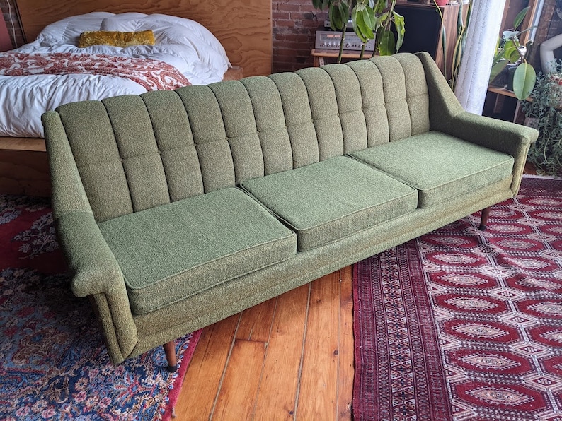 mid-century modern designer green flexsteel sofa couch vintage retro furniture image 3