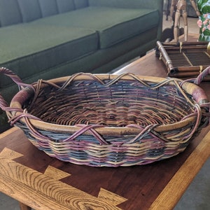 rustic colorful woven wicker basket with handles | country farmhouse primitive vintage wicker