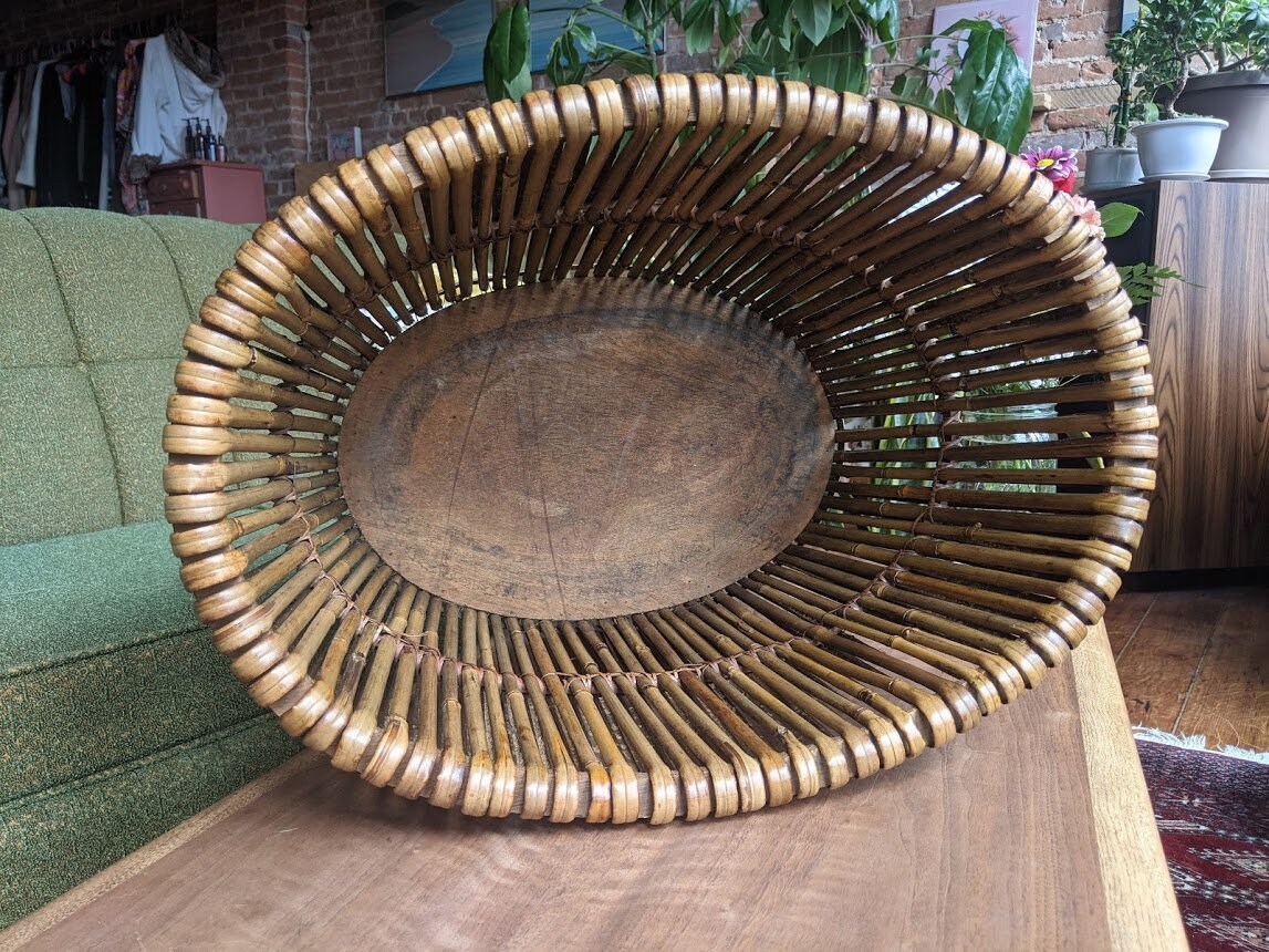 Large bamboo wicker basket vintage blanket living room Etsy