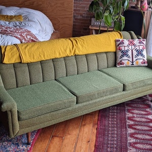 mid-century modern designer green flexsteel sofa couch vintage retro furniture image 2