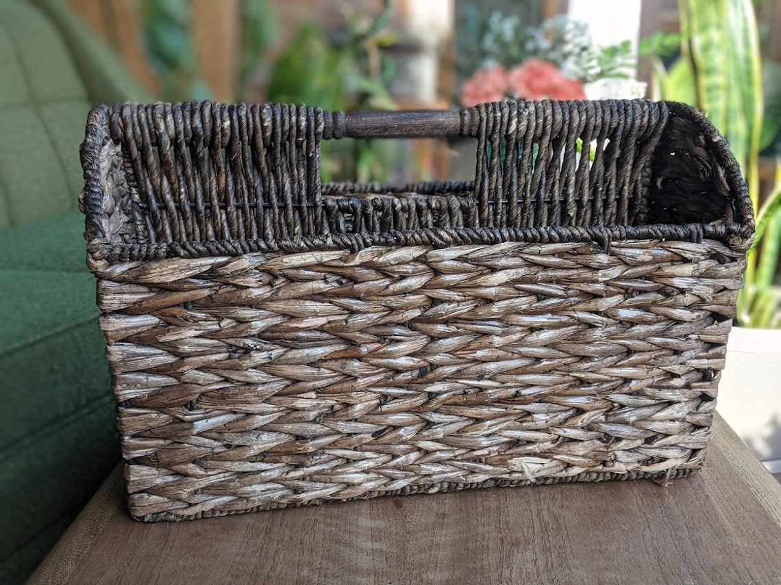 Woven Wicker Magazine Rack Basket File Organizing Office Etsy