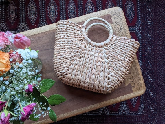 woven wicker purse with draw strings | boho bohem… - image 2