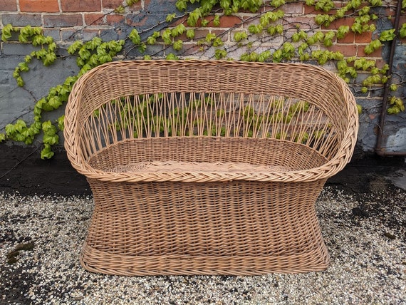 Four 4 Piece Vintage Wicker Outdoor Patio Set Boho Wicker Loveseat