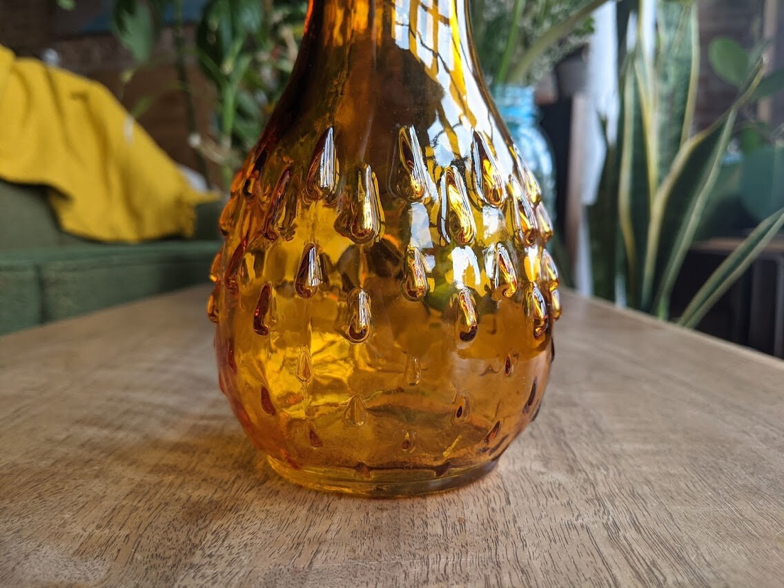 Vase Glass Amber Chunky Vase Vintage Glass Vase Orange Vintage Homeware