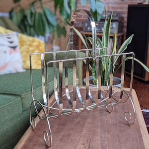 vintage gold metal brass magazine rack | minimal hollywood regency mid-century modern