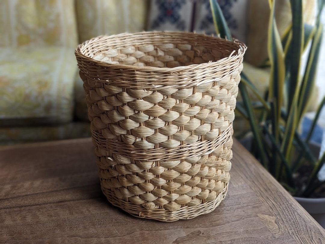 Woven Wicker Jute Waste Basket Trash Can | Rustic Country Farmhouse - Etsy