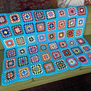 blue rainbow quilt floral afghan blanket | sofa baby throw | boho bohemian eclectic vintage