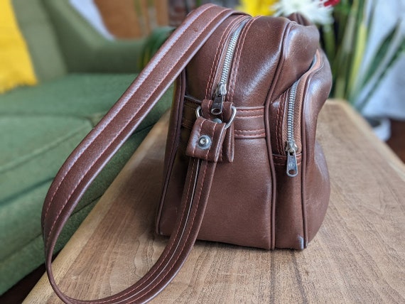 brown strap shoulder bag | faux leather vinyl off… - image 3