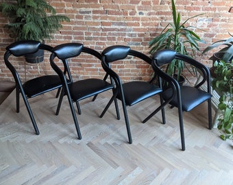 set of four black dining chairs | minimal bohemian art deco mid-century vintage accent furniture