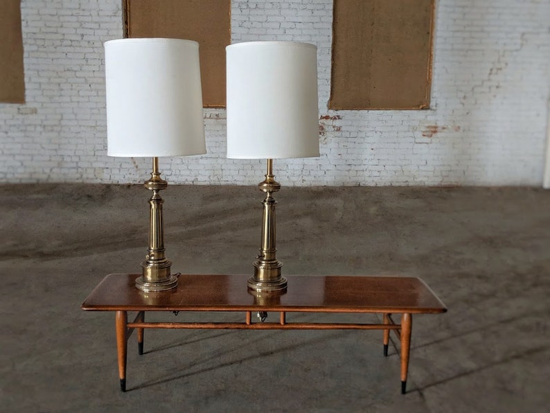 Pair Of Vintage Brass Stiffel Lamps Antique Mid Century Modern Bronze Lamp Set Two