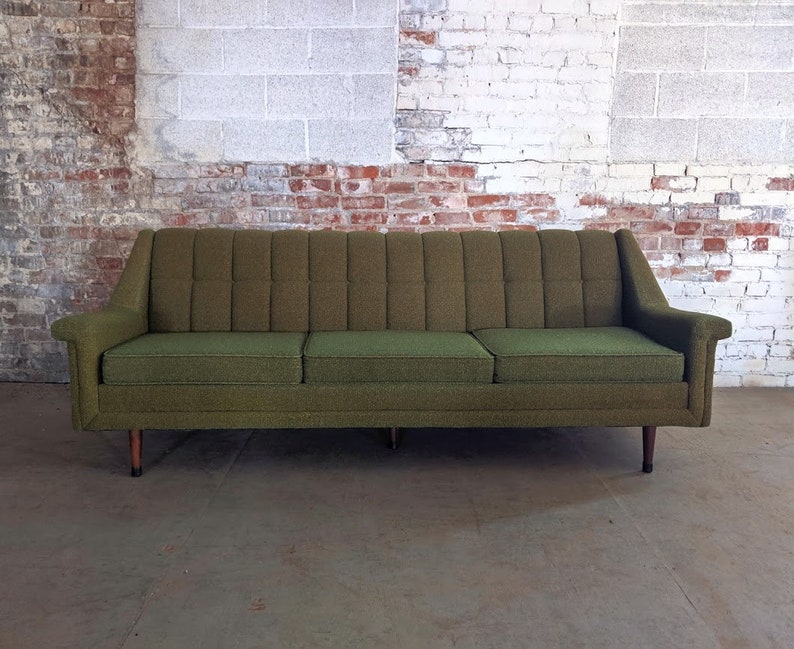 Midcentury Modern Designer Green Flexsteel Sofa Couch Etsy