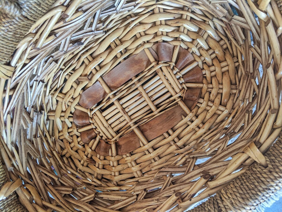 Woven Wicker Twine Rope Flower Basket With Handle Vintage Etsy