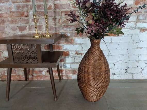 Extra Large Vintage Wicker Vase Caramel Brown Woven Flower Etsy