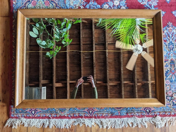 Large ethan allen wood landscape wall-hung mirror | baumritter
