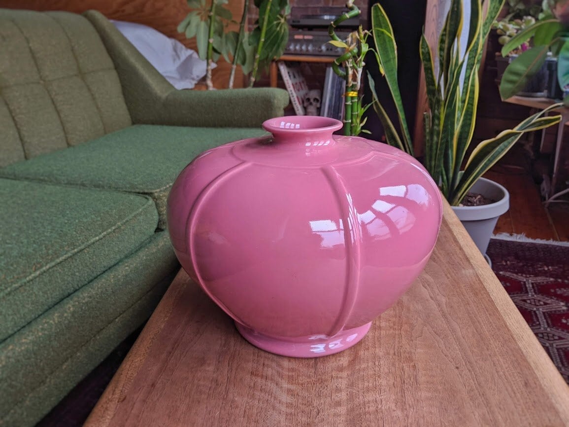 Large Blush Pink Ceramic Flower Vase | Vintage Mid-Century Modern Art Deco Bohemian Wedding