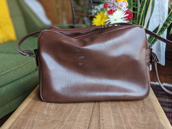 brown strap shoulder bag | faux leather vinyl off… - image 4