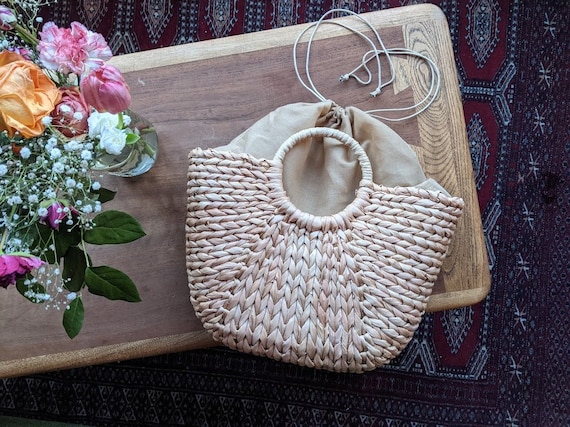 woven wicker purse with draw strings | boho bohem… - image 1