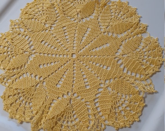 New hand crocheted 12" doily in tulip pattern, washable thread, Lemon Yellow color